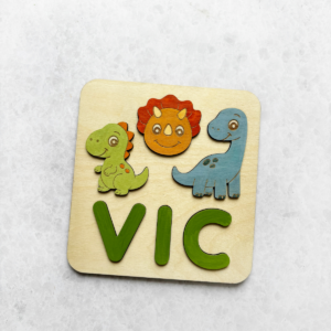 Naampuzzel berkenhout Dino thema met dinosaurussen